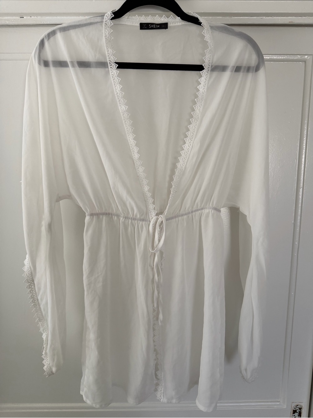 Shein Women's White Lace-Trim Sheer Cover Up